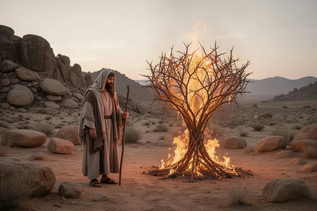 Moïse devant le buisson en flammes dans le désert de l’Horeb