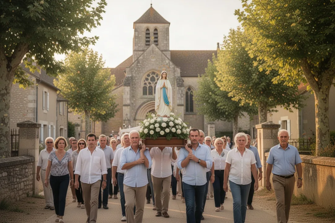 Procession mariale du 15 août dans un village français