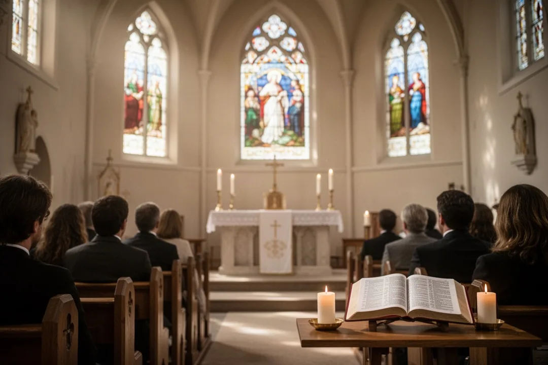 Célébration chrétienne de l’Ascension dans une église baignée de lumière