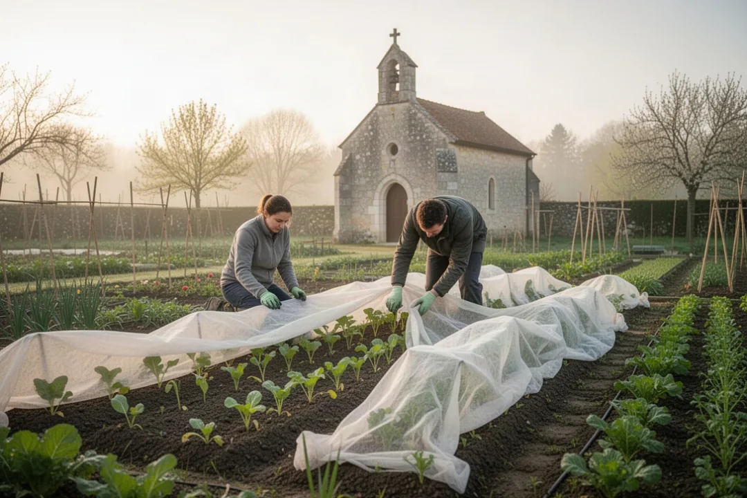Jardin français protégé pendant la période traditionnelle des saints de glace