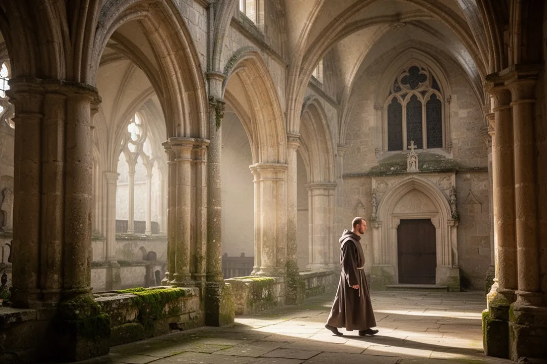 Cloître paisible de l’abbaye Saint-Wandrille en Normandie